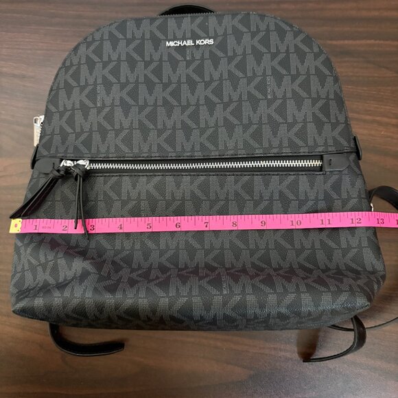 Michael Kors Dallas Medium Signature Logo Backpack Black Silver Hardware